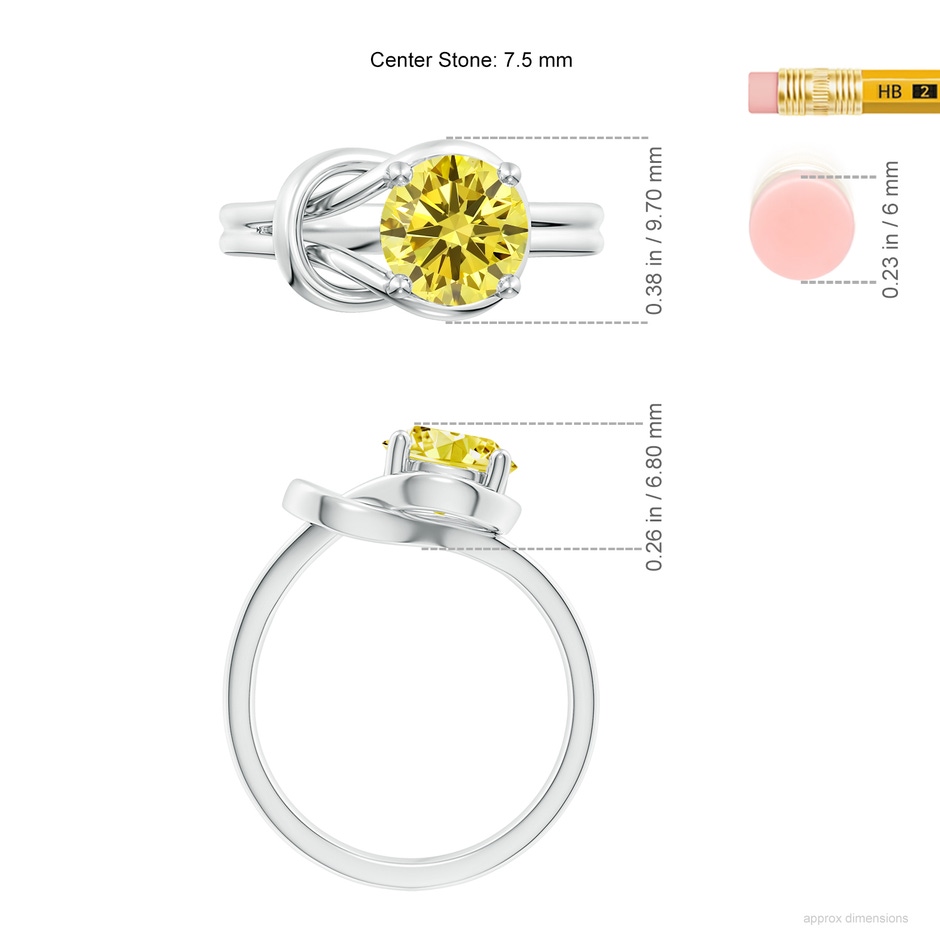 7.5mm AAAA Solitaire Fancy Intense Yellow Diamond Infinity Knot Ring in P950 Platinum ruler