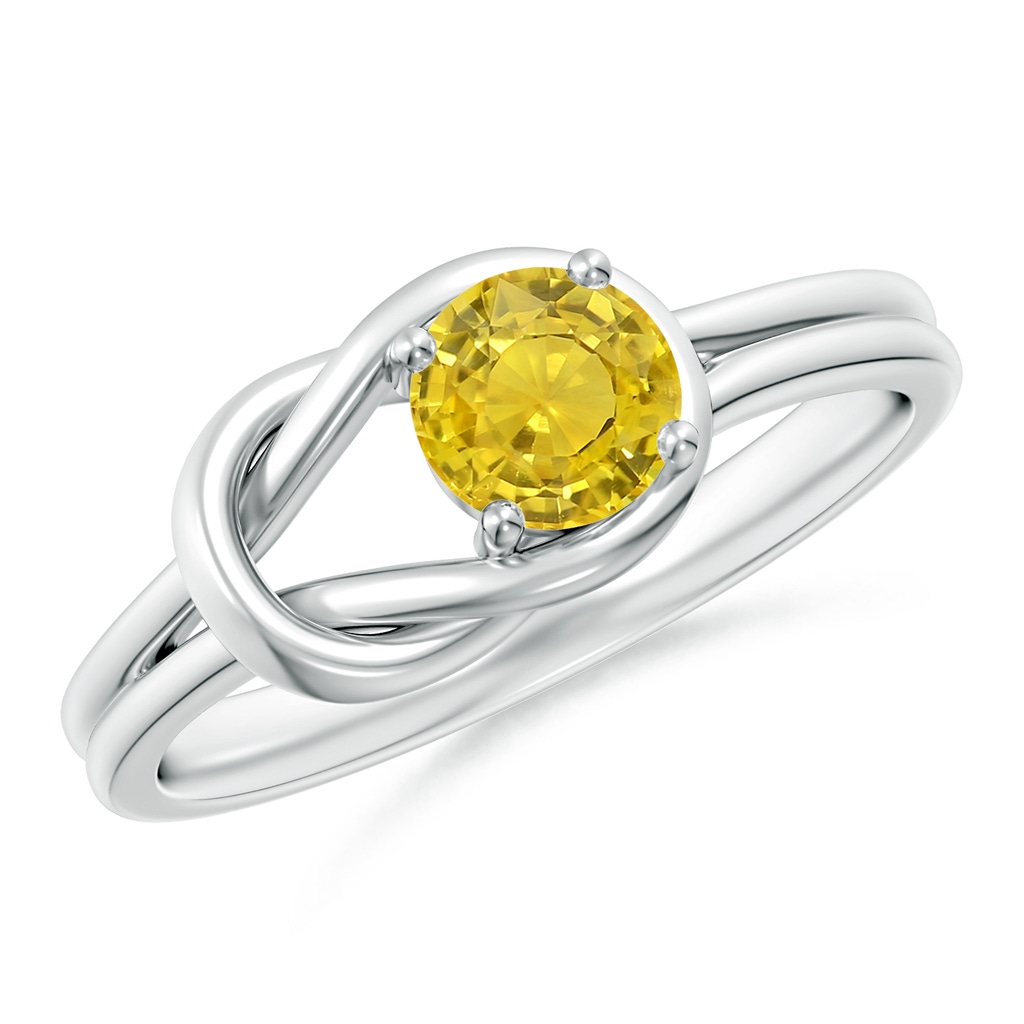 5mm AAA Solitaire Yellow Sapphire Infinity Knot Ring in White Gold 