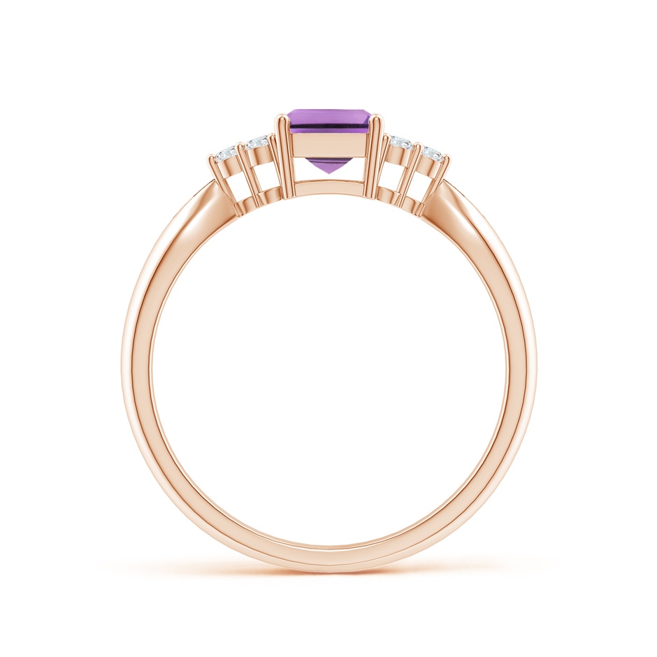 7x5mm A Emerald-Cut Amethyst Solitaire Ring with Trio Diamonds in Rose Gold side1