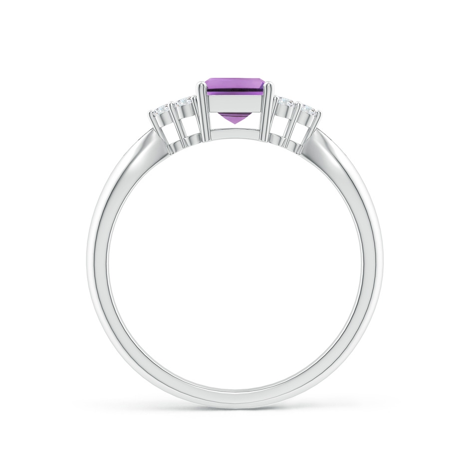 7x5mm A Emerald-Cut Amethyst Solitaire Ring with Trio Diamonds in White Gold side1