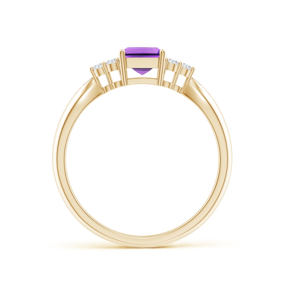 7x5mm AA Emerald-Cut Amethyst Solitaire Ring with Trio Diamonds in Yellow Gold side1