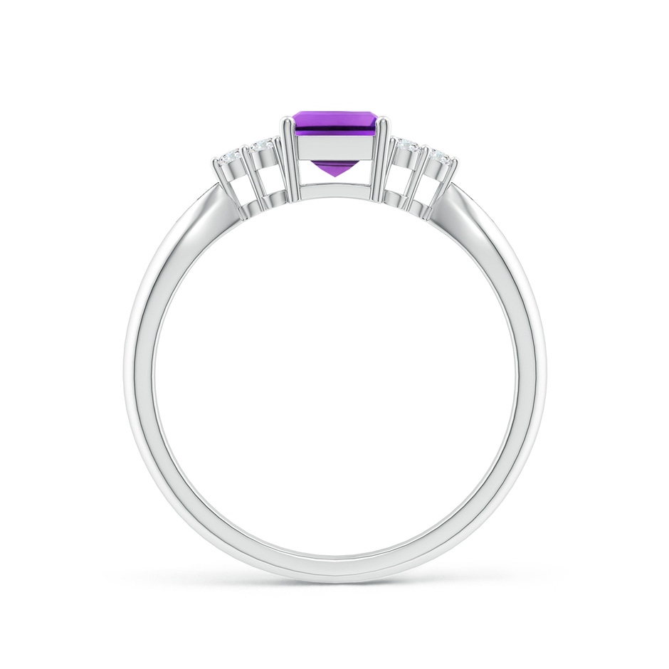 7x5mm AAA Emerald-Cut Amethyst Solitaire Ring with Trio Diamonds in White Gold side1