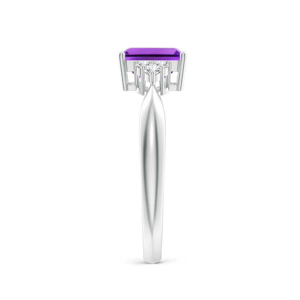 7x5mm AAA Emerald-Cut Amethyst Solitaire Ring with Trio Diamonds in White Gold - body_hand