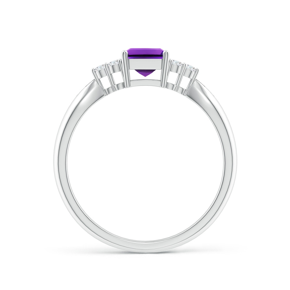 7x5mm AAAA Emerald-Cut Amethyst Solitaire Ring with Trio Diamonds in White Gold side1