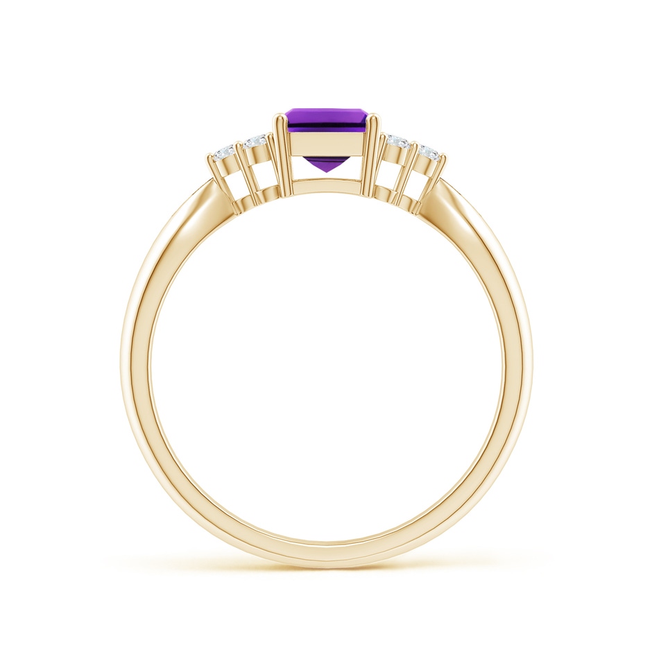 7x5mm AAAA Emerald-Cut Amethyst Solitaire Ring with Trio Diamonds in Yellow Gold side1