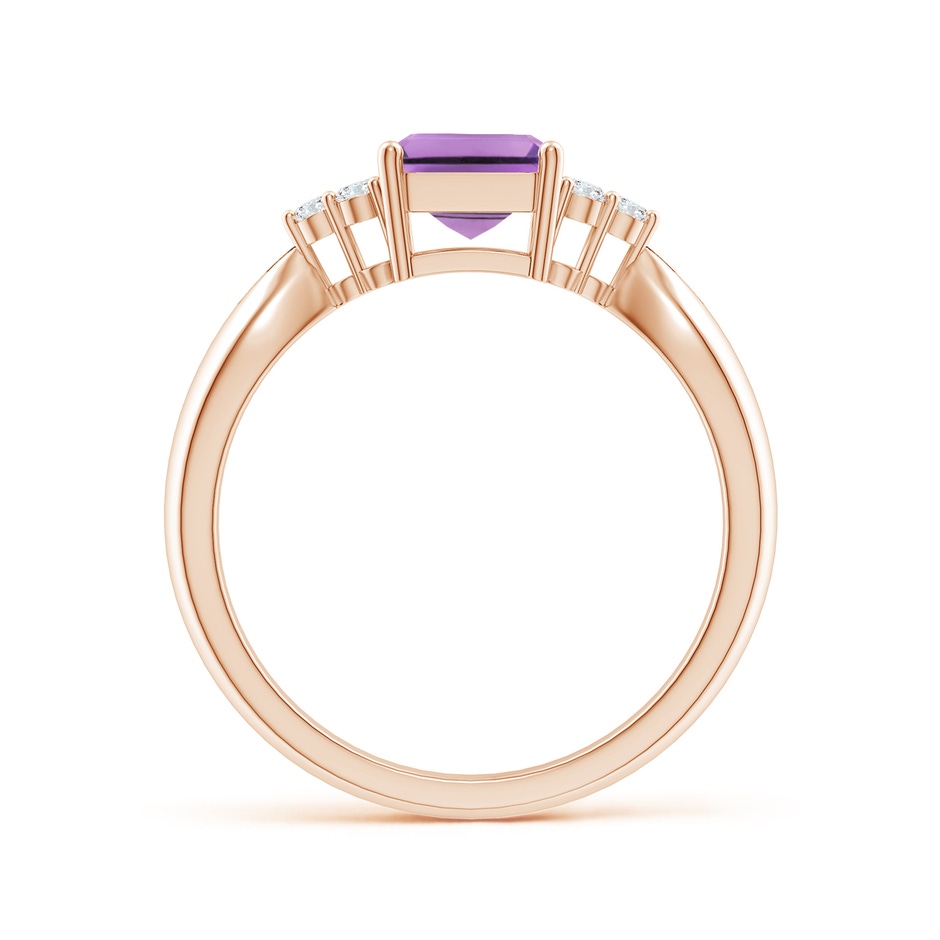 8x6mm A Emerald-Cut Amethyst Solitaire Ring with Trio Diamonds in Rose Gold side1