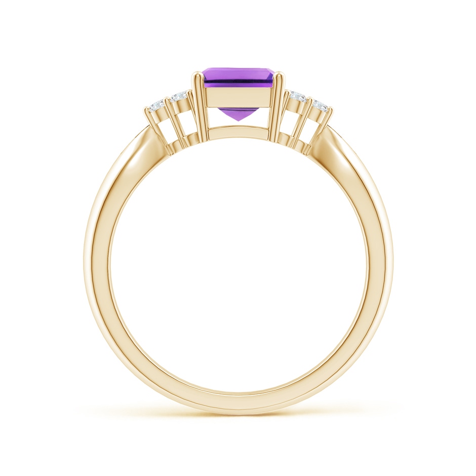8x6mm AA Emerald-Cut Amethyst Solitaire Ring with Trio Diamonds in Yellow Gold side1