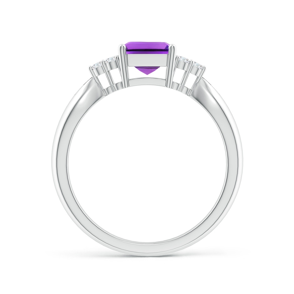 8x6mm AAA Emerald-Cut Amethyst Solitaire Ring with Trio Diamonds in White Gold side1