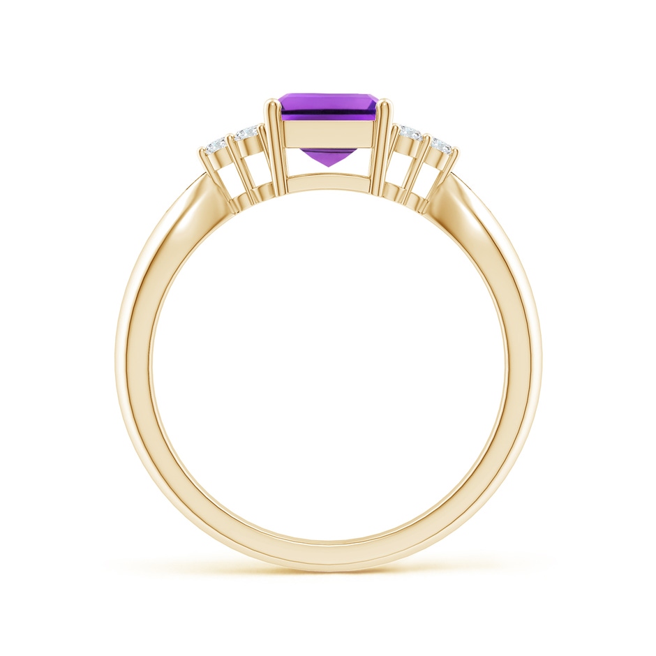 8x6mm AAA Emerald-Cut Amethyst Solitaire Ring with Trio Diamonds in Yellow Gold side1