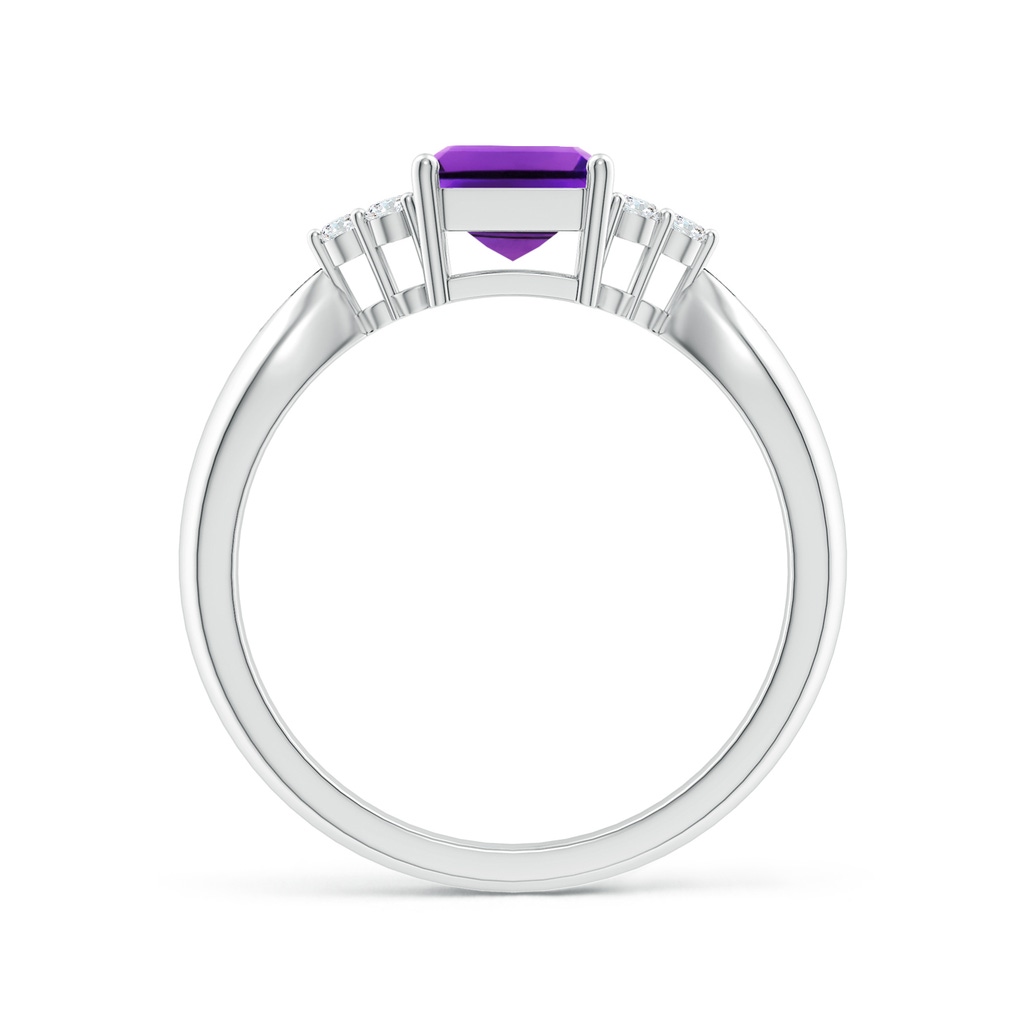 8x6mm AAAA Emerald-Cut Amethyst Solitaire Ring with Trio Diamonds in P950 Platinum Side1