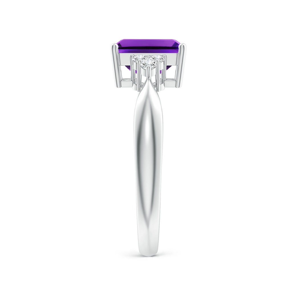 8x6mm AAAA Emerald-Cut Amethyst Solitaire Ring with Trio Diamonds in P950 Platinum Body-Hand