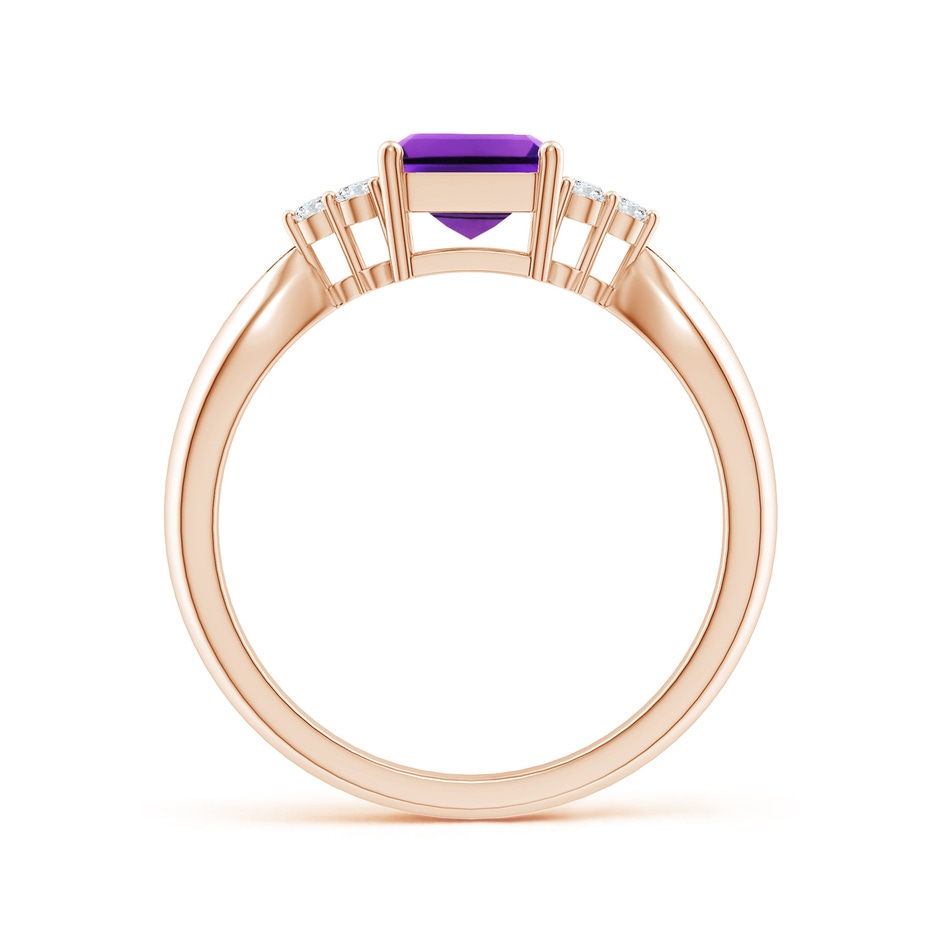 8x6mm AAAA Emerald-Cut Amethyst Solitaire Ring with Trio Diamonds in Rose Gold side1