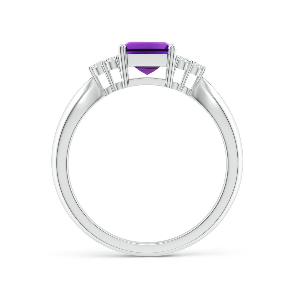 8x6mm AAAA Emerald-Cut Amethyst Solitaire Ring with Trio Diamonds in White Gold side1