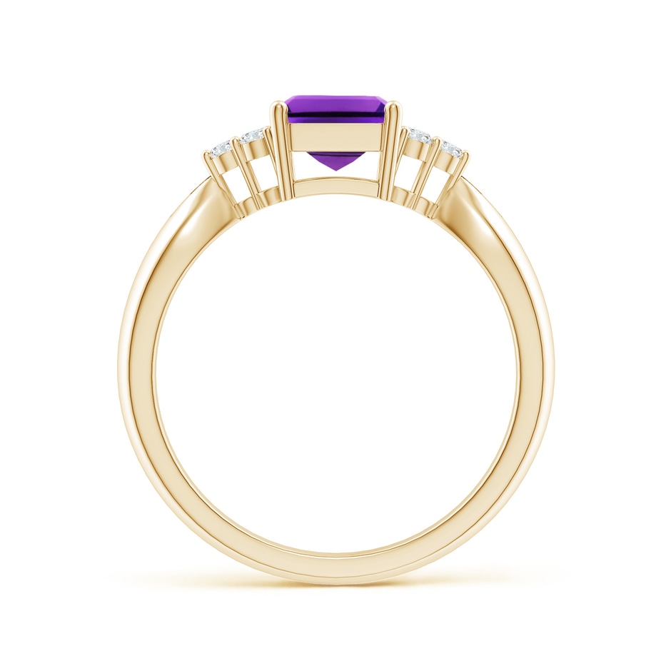 8x6mm AAAA Emerald-Cut Amethyst Solitaire Ring with Trio Diamonds in Yellow Gold side1