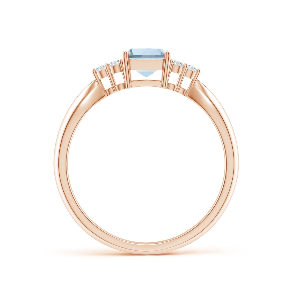 7x5mm A Emerald-Cut Aquamarine Ring with Trio Diamonds in Rose Gold side-1