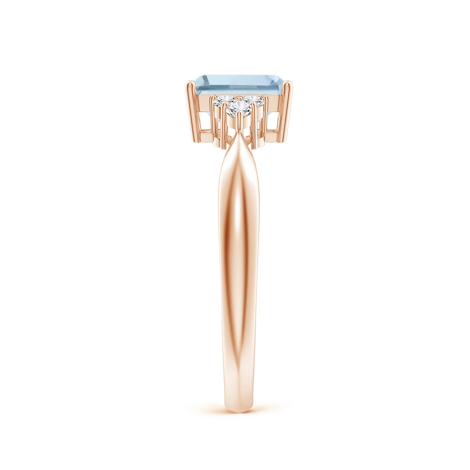 7x5mm A Emerald-Cut Aquamarine Ring with Trio Diamonds in Rose Gold side-2