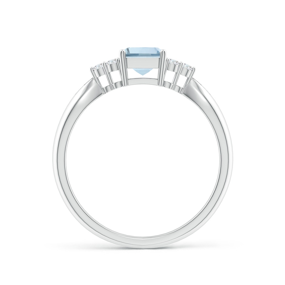 7x5mm A Emerald-Cut Aquamarine Ring with Trio Diamonds in White Gold side-1