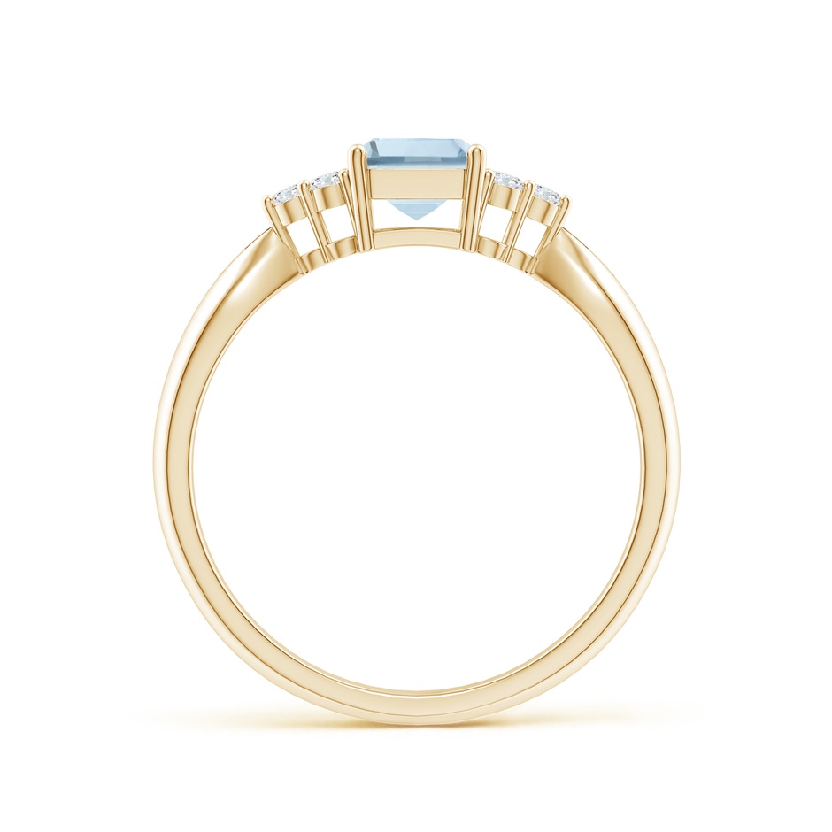 7x5mm A Emerald-Cut Aquamarine Ring with Trio Diamonds in Yellow Gold side-1