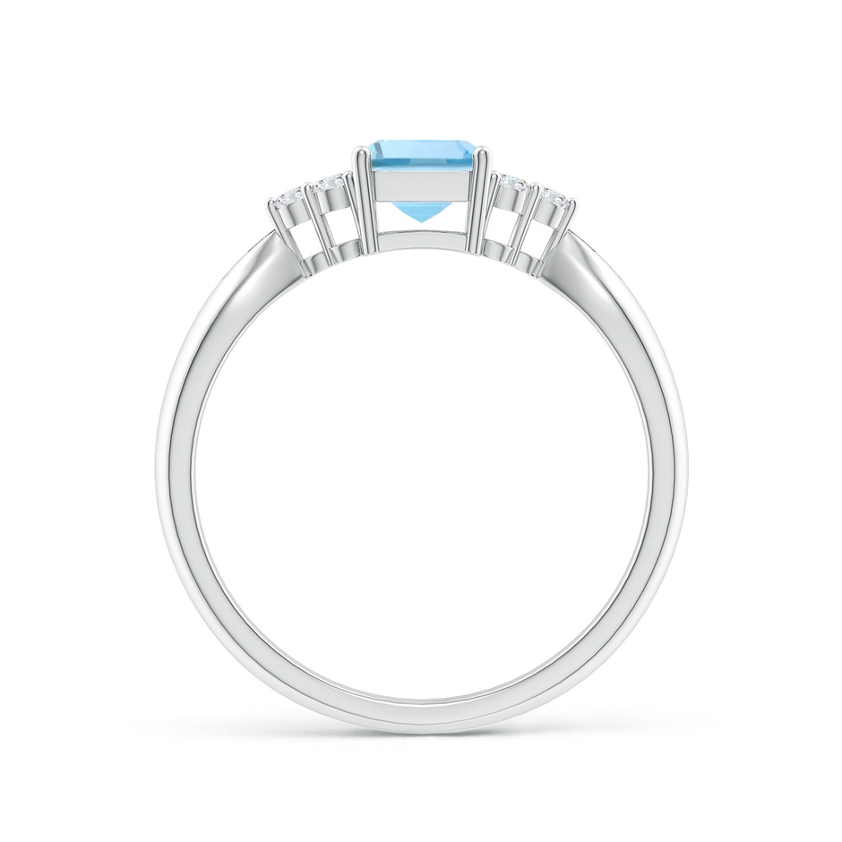 7x5mm AAAA Emerald-Cut Aquamarine Ring with Trio Diamonds in P950 Platinum side-1