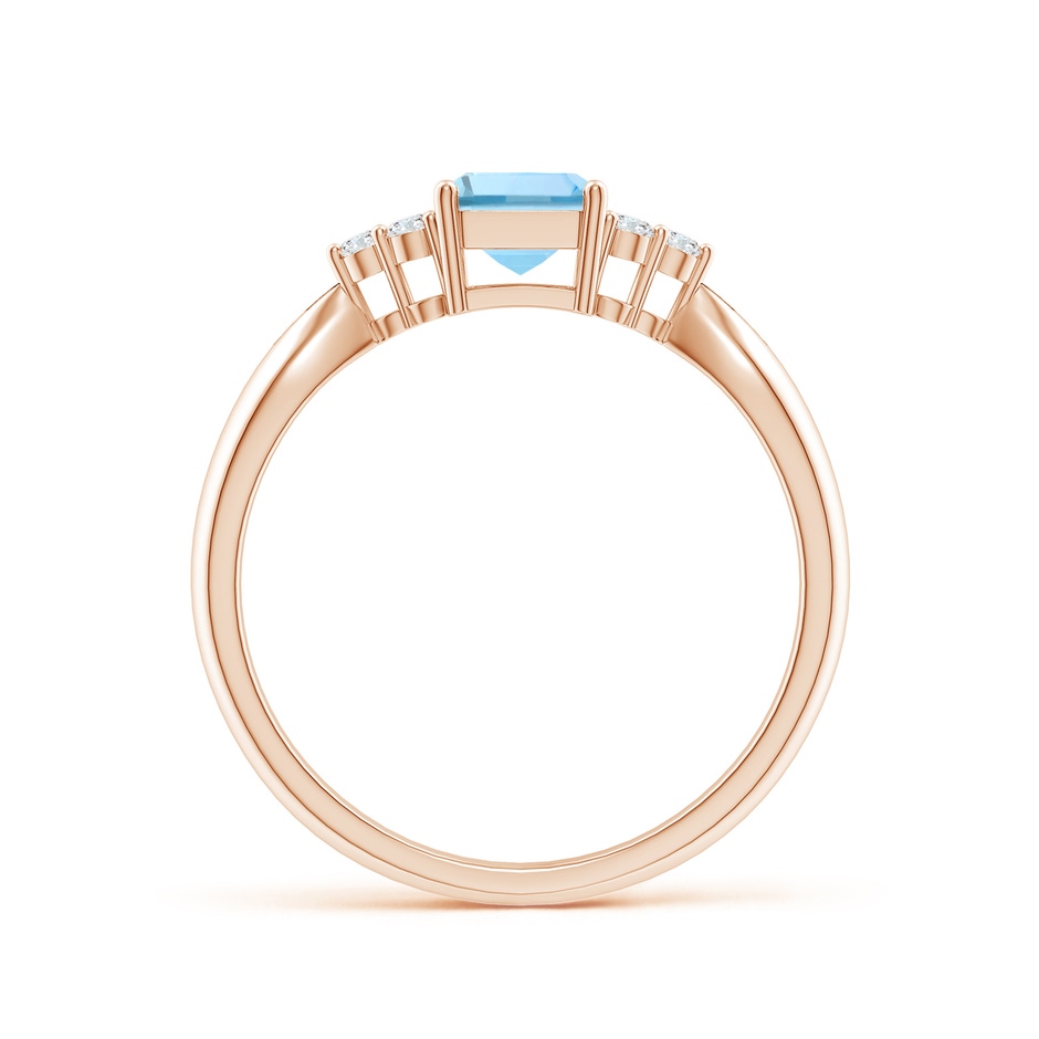 7x5mm AAAA Emerald-Cut Aquamarine Ring with Trio Diamonds in Rose Gold side-1
