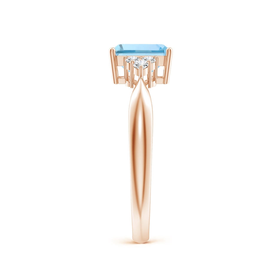 7x5mm AAAA Emerald-Cut Aquamarine Ring with Trio Diamonds in Rose Gold side-2