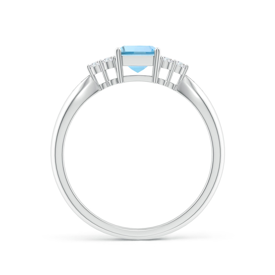 7x5mm AAAA Emerald-Cut Aquamarine Ring with Trio Diamonds in White Gold side-1