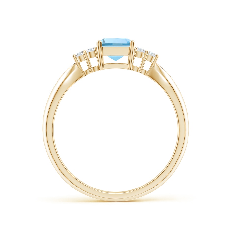 7x5mm AAAA Emerald-Cut Aquamarine Ring with Trio Diamonds in Yellow Gold side-1