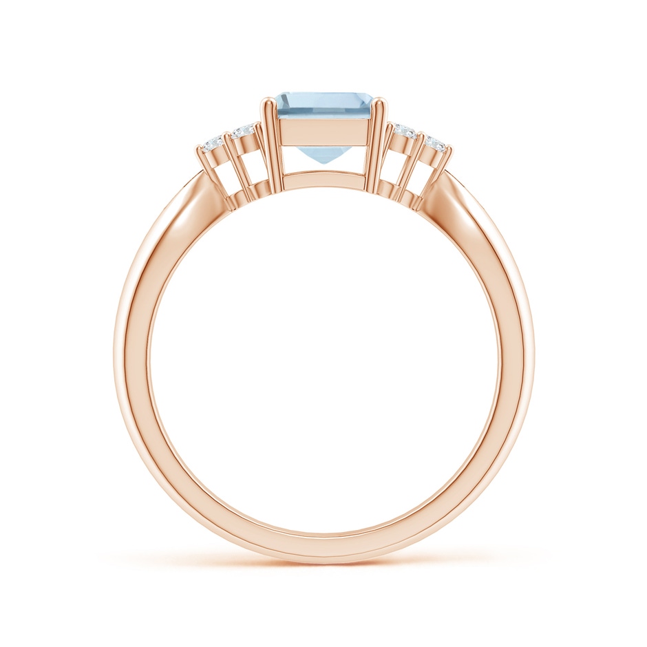8x6mm A Emerald-Cut Aquamarine Ring with Trio Diamonds in Rose Gold side-1