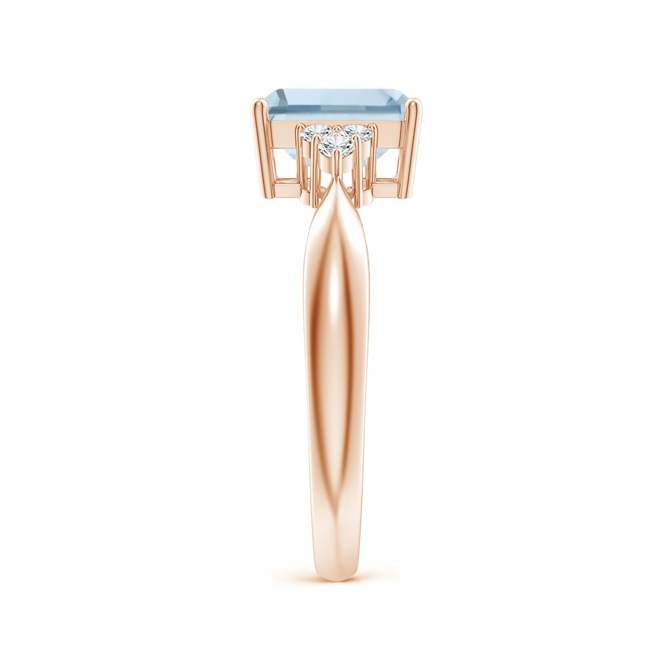 8x6mm A Emerald-Cut Aquamarine Ring with Trio Diamonds in Rose Gold side-2