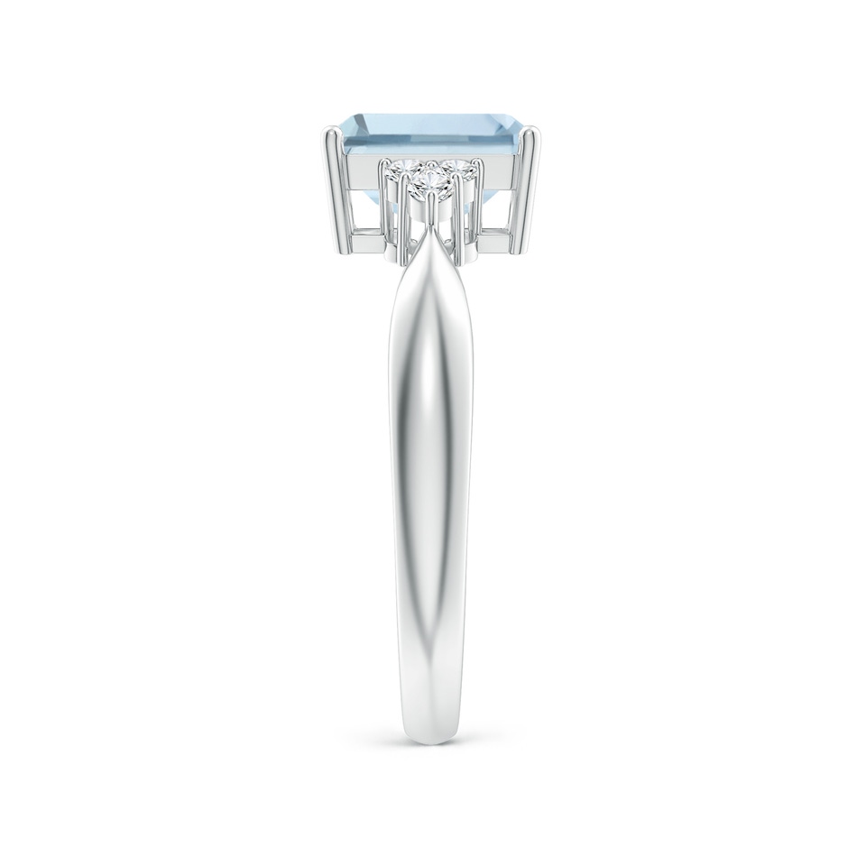 8x6mm A Emerald-Cut Aquamarine Ring with Trio Diamonds in White Gold side-2