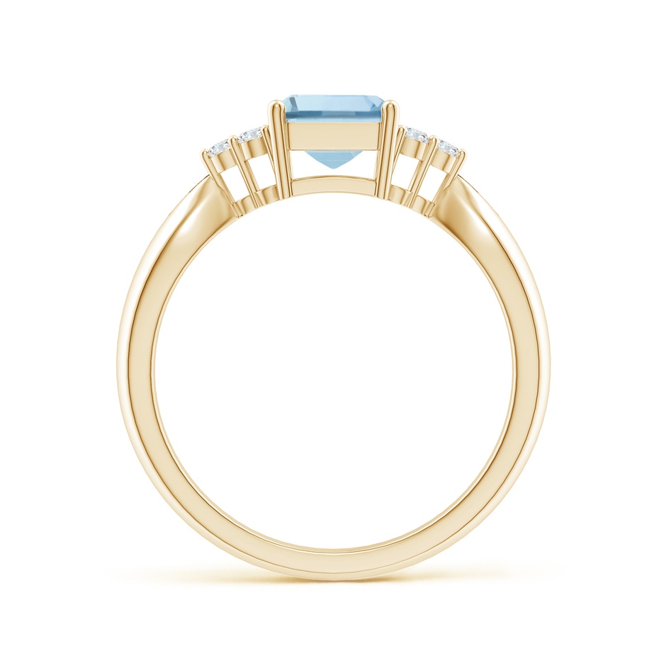 8x6mm AA Emerald-Cut Aquamarine Ring with Trio Diamonds in Yellow Gold side-1
