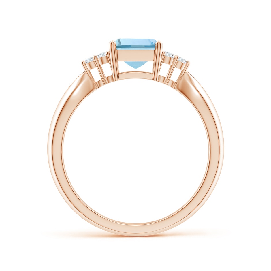 8x6mm AAA Emerald-Cut Aquamarine Ring with Trio Diamonds in Rose Gold side-1