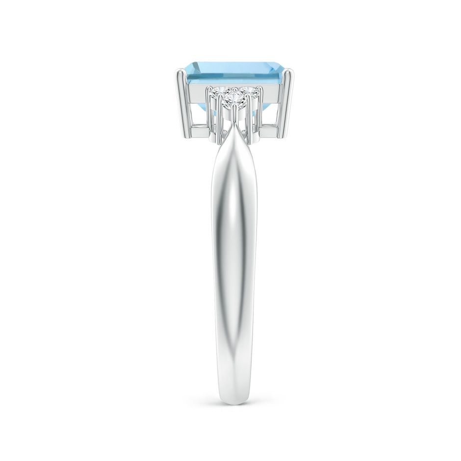 8x6mm AAA Emerald-Cut Aquamarine Ring with Trio Diamonds in White Gold side-2