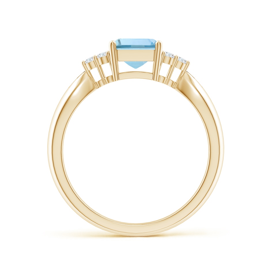 8x6mm AAA Emerald-Cut Aquamarine Ring with Trio Diamonds in Yellow Gold side-1