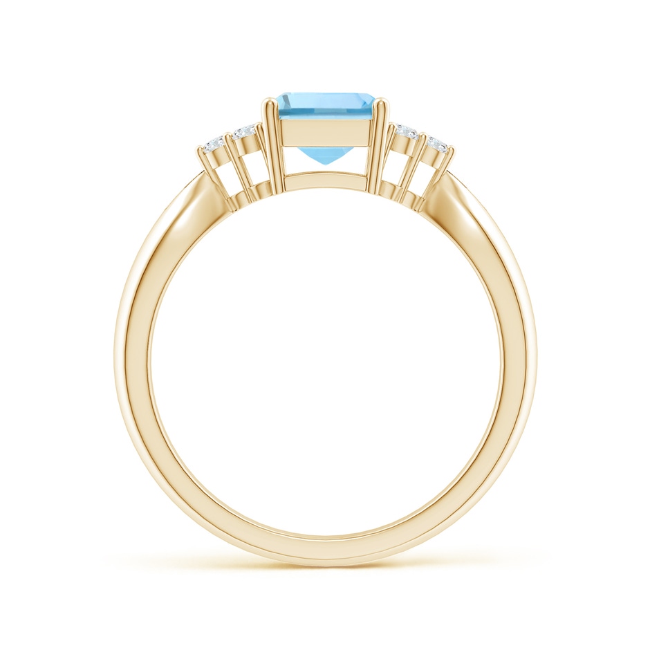 8x6mm AAAA Emerald-Cut Aquamarine Ring with Trio Diamonds in 10K Yellow Gold product image