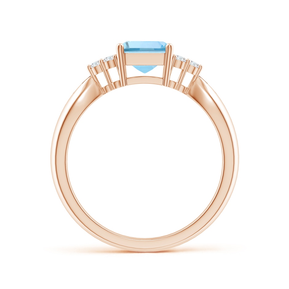 8x6mm AAAA Emerald-Cut Aquamarine Ring with Trio Diamonds in Rose Gold side-1