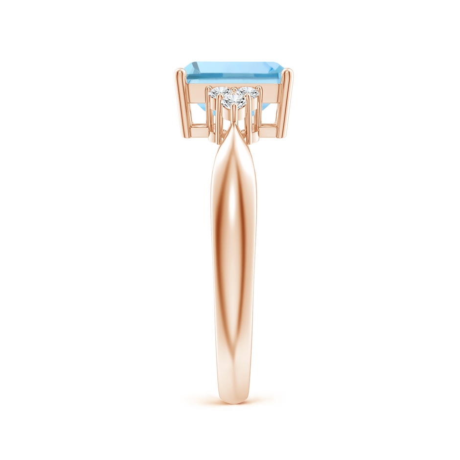 8x6mm AAAA Emerald-Cut Aquamarine Ring with Trio Diamonds in Rose Gold side-2