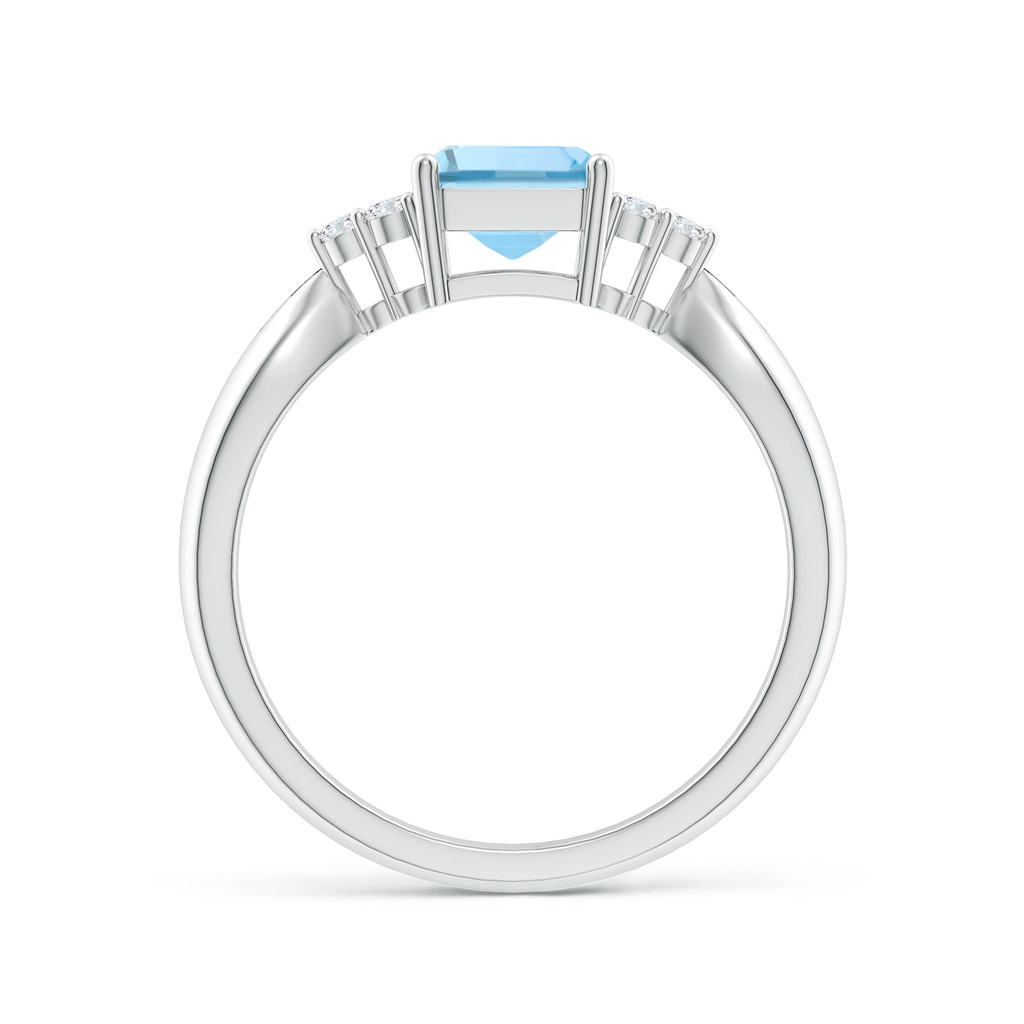 8x6mm AAAA Emerald-Cut Aquamarine Ring with Trio Diamonds in White Gold Side-1