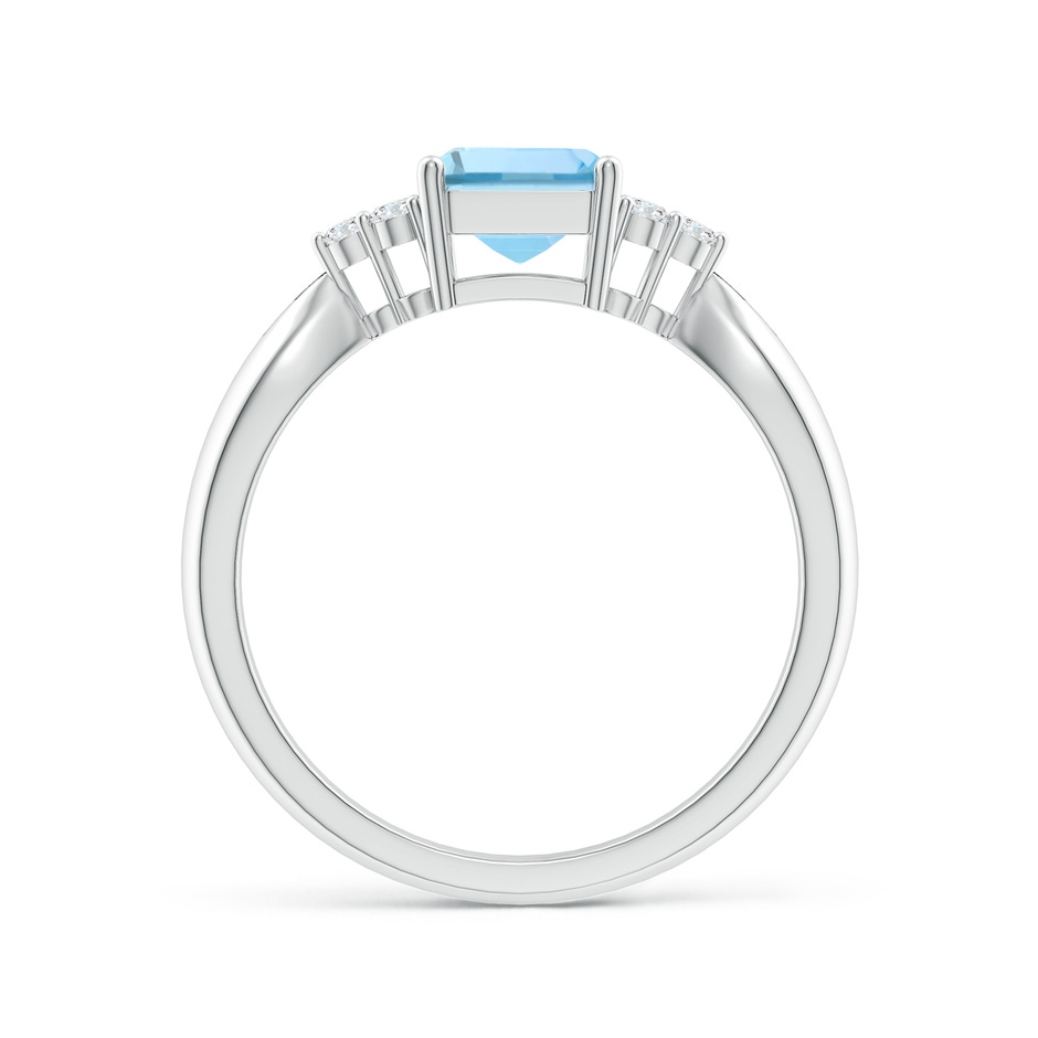 8x6mm AAAA Emerald-Cut Aquamarine Ring with Trio Diamonds in White Gold side-1