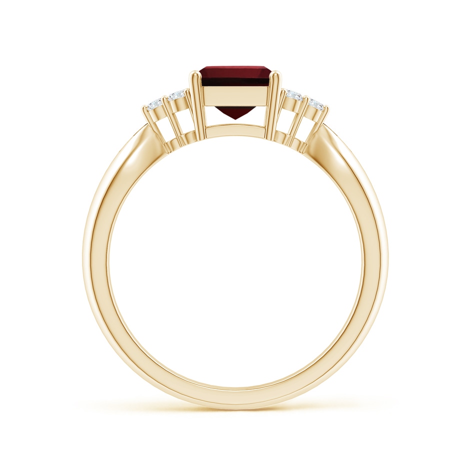 8x6mm AAAA Emerald-Cut Garnet Ring with Trio Diamonds in Yellow Gold side 199