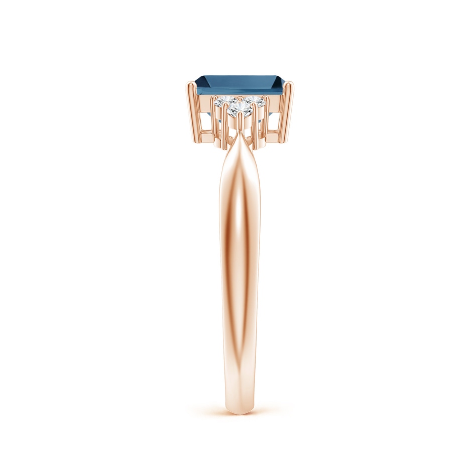 7x5mm A Emerald-Cut London Blue Topaz Ring with Trio Diamonds in Rose Gold product image