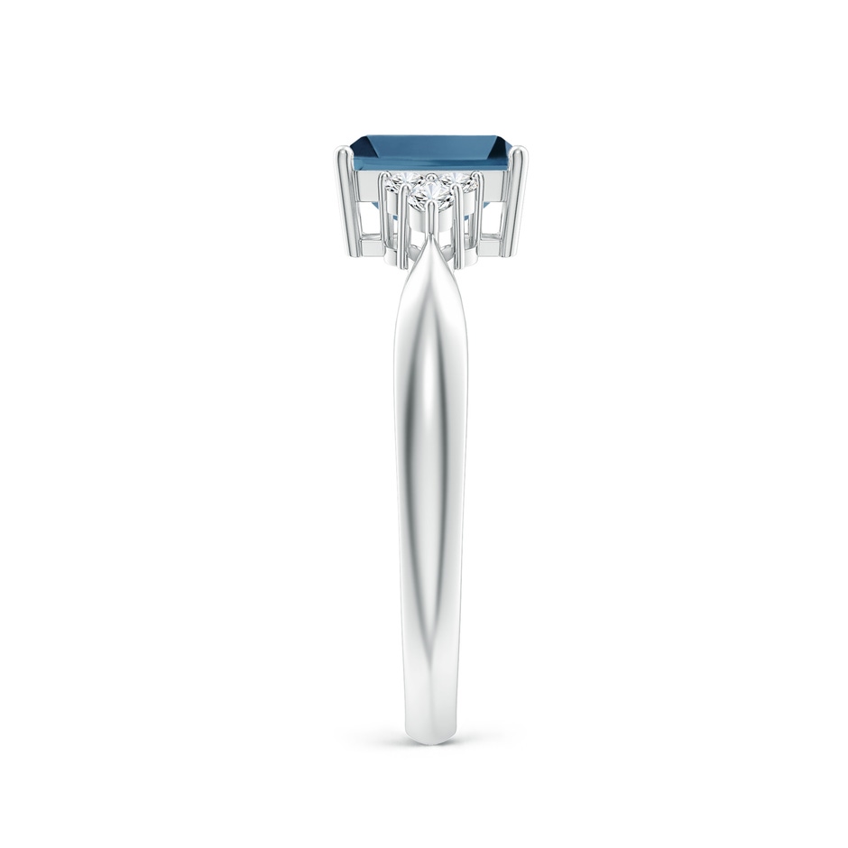 7x5mm A Emerald-Cut London Blue Topaz Ring with Trio Diamonds in White Gold product image