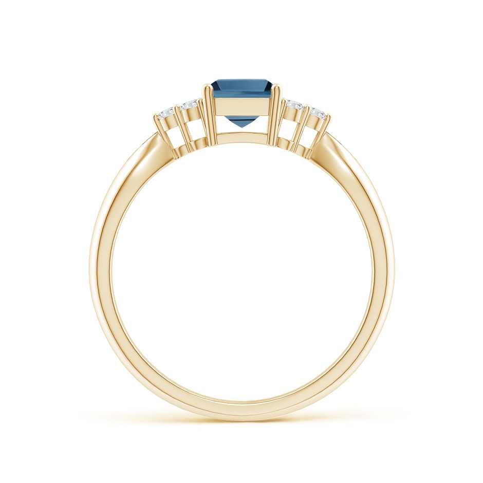 7x5mm A Emerald-Cut London Blue Topaz Ring with Trio Diamonds in Yellow Gold product image