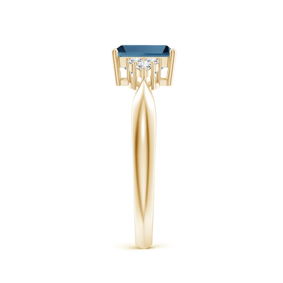 7x5mm A Emerald-Cut London Blue Topaz Ring with Trio Diamonds in Yellow Gold product image