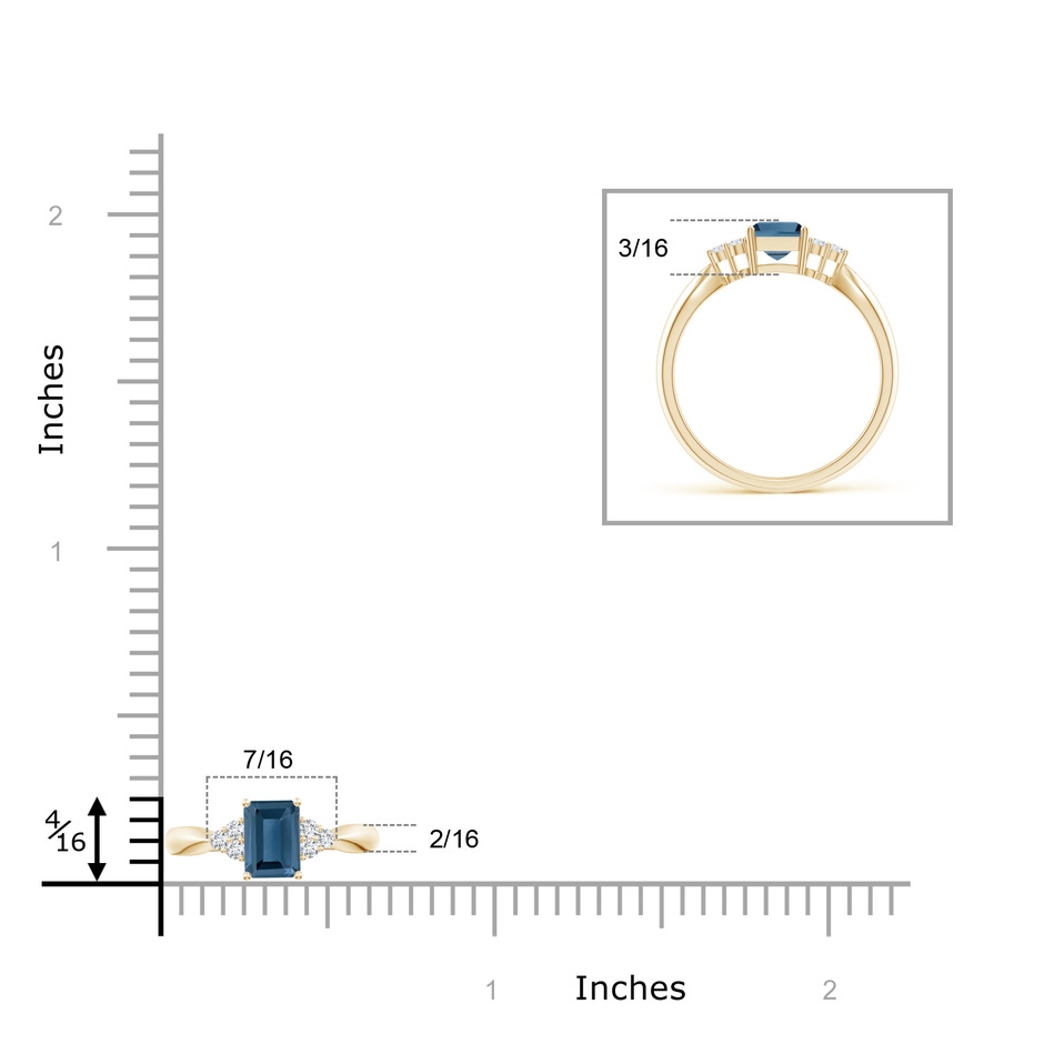 7x5mm A Emerald-Cut London Blue Topaz Ring with Trio Diamonds in Yellow Gold product image