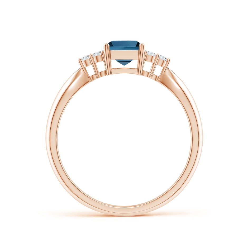 7x5mm AA Emerald-Cut London Blue Topaz Ring with Trio Diamonds in Rose Gold product image