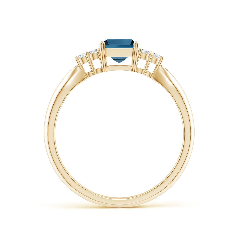 7x5mm AA Emerald-Cut London Blue Topaz Ring with Trio Diamonds in Yellow Gold product image