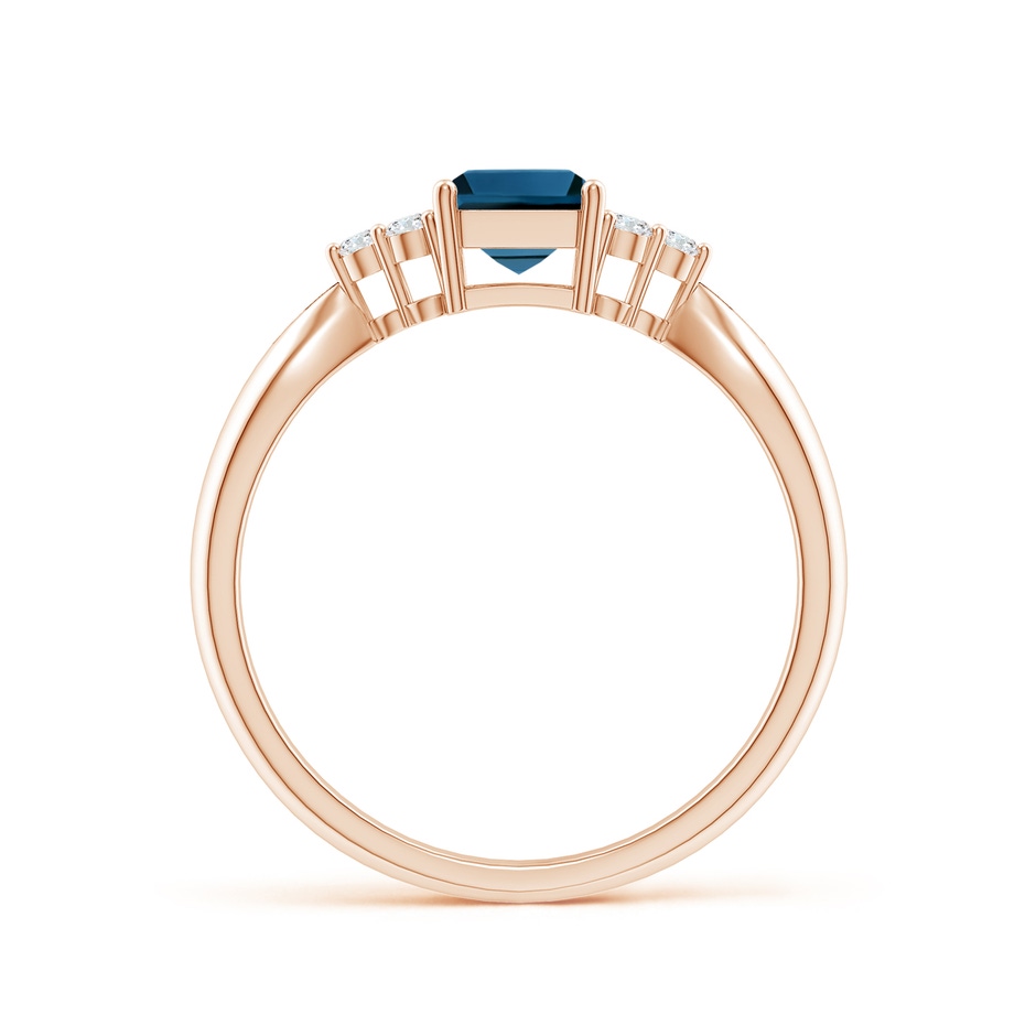 7x5mm AAA Emerald-Cut London Blue Topaz Ring with Trio Diamonds in Rose Gold product image