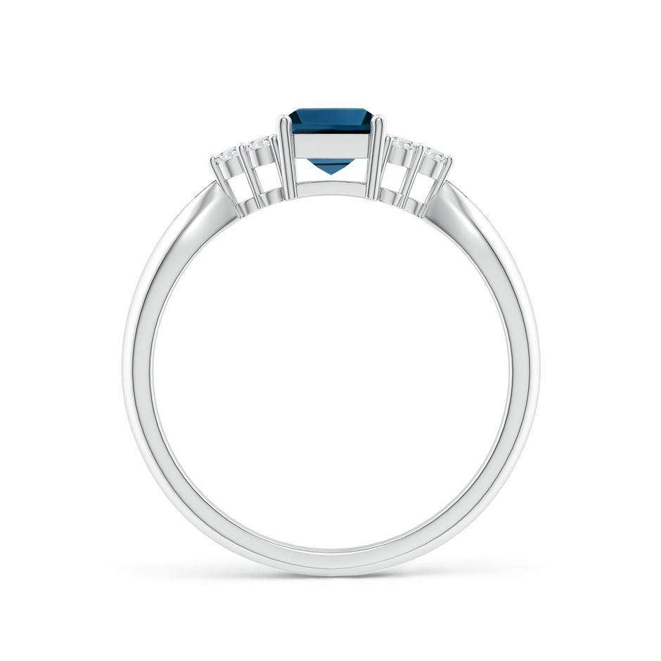 7x5mm AAA Emerald-Cut London Blue Topaz Ring with Trio Diamonds in White Gold product image