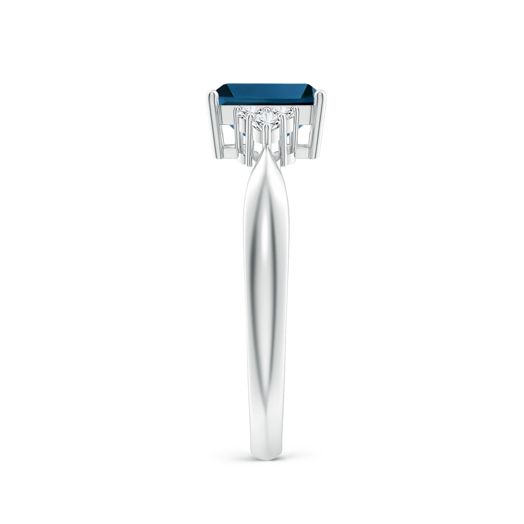 7x5mm AAA Emerald-Cut London Blue Topaz Ring with Trio Diamonds in White Gold Product Image